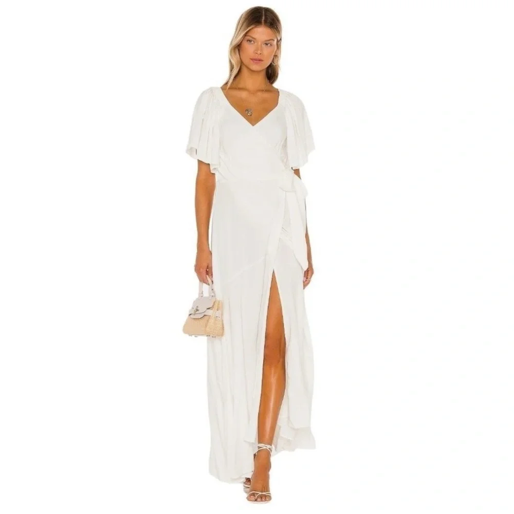 L*SPACE Panama Maxi Long Wrap Dress in White, Small - Picture 4 of 12